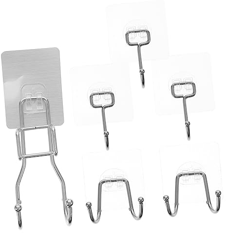 IMIKEYA 1 Set Gancio Doppio In Acciaio Inox Ganci Adesivi Ganci Da Parete Invisibili Pesanti Ganci Da Parete Ad Alta Resistenza Appendini Addominali Silver 6 Pezzi
