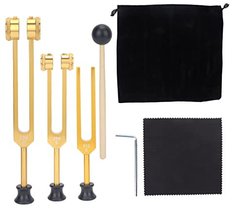 CYSFETENA Stimmgabel Set aus Aluminiumlegierung 128Hz, 256Hz, 512Hz, Heilklingel für Meditation Stressabbau und Stimm-Gabel Therapie, Präzise Healing Frequencies für Körper Geist (golden)