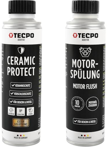 TECPO Keramik Protect ESTER Additiv 300ml + Motorspülung Motor Flush 300ml - Hochleistungsadditive für optimalen Motor- und Getriebeschutz, Reibungsreduzierung, Verschleißschutz & effektive Reinigung