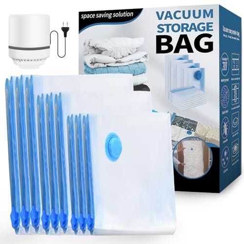 Vacuum Storage Bags with Electric Air Pump, 9 Pack Vacuum Bags (3 Jumbo, 3 Medium, 3 Small) Reusable for Duvets,Quilts,Clothes