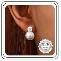 JeweBella Perlen Ohrringe Silber 925 Stecker Damen Perlenohrringe Hängend | Hypoallergene Zirkonia Perlen Ohrstecker Silber 925 für Frauen Mädchen,Braut Hochzeit Geschenk 6/8/10/12MM,Gold/Silber,20G