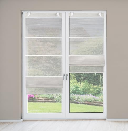 Magnetrollo Bambusoptik Taupe inkl. Haken | Raffrollo mit Magnetraffung | Gardine ohne Bohren Montage direkt am Fenster | (B 80x H 210cm)