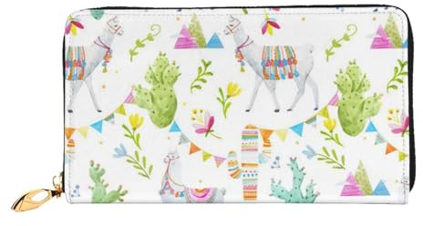 FZGGWYHL Alpaca Llama Cactus Flag Mountain Printed Leather Wallet Portable Travel Organiser Neutral Clutch Bag