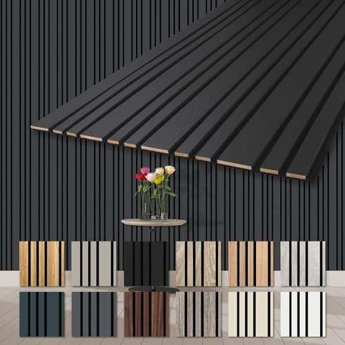 HEXIM Akustikpaneele 4 Stück 278x60cm Holz Mila - flexible Holzpaneele Platten Wandpaneele Wanddeko Kombipaneel Wandverkleidung Schalldämmung Akustikfilz anthrazit (6.68m² Black Lead)