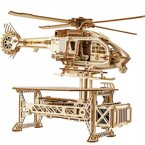 Trick Thunder Chopper Elektrisk helikopter 3D-träpussel för vuxna att bygga – snurrande rotorer och blad – detaljerad design – mekaniska trämodellsatser för vuxna att bygga