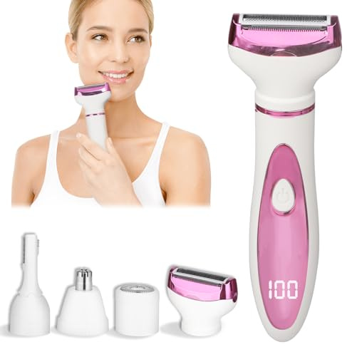 Beanify Wet & Dry Electric Razor for Women Men,4 in 1 Rechargeable Led Display Electric Shaver and Facial Hair Remover,Painless Ladies Body Razors for Nose Face Body Leg Bikini Arm Hair (Purple)