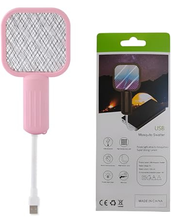 SYFUNLV Elektrische Fliegenklatsche 3500V,2 in 1 USB Elektrischer Fliegenfänger Insektenfalle,Elektrischer Mückenlampe Fliegenfänger,Mückenklatsche,Innen & Außen (Rosa)