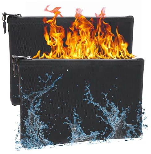 ZYNERY 2Stk Feuerfeste Dokumententasche Set – 17×28cm Größen, 4 Lagen Verdickte Wärmeisolierung, wasserdichte Feuerfeste Tasche aus Silikon-Fiberglas für Dokumente, Bargeld, Passport & Wertsachen