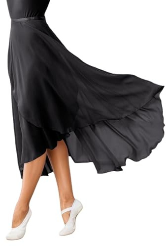 Generisch Falda de ballet para mujer, elástica, larga, transparente, con aspecto envolvente, Negro , Talla única