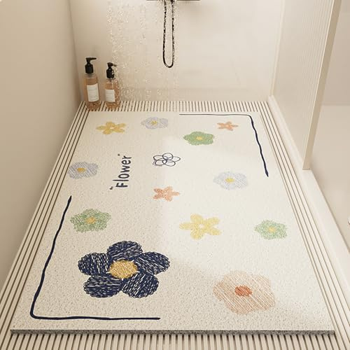Tappetino Doccia Antiscivolo 50x70cm,Tappeto Doccia Senza Ventose,Tappetino Vasca Antiscivolo con Fori di Drenaggio,Floreale A