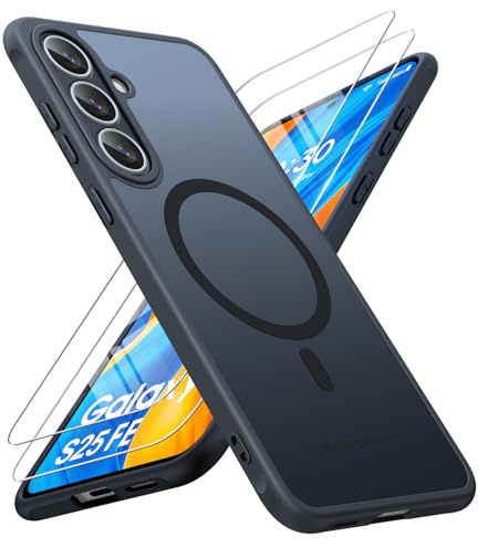 JAME for Samsung Galaxy S25 FE Case with Magnetic Slim Matte Phone Case | Compatible with MagSafe, 2 Pack Screen Protector, Military Shockproof Protective Cover, Translucent Samsung S25FE Case, Black