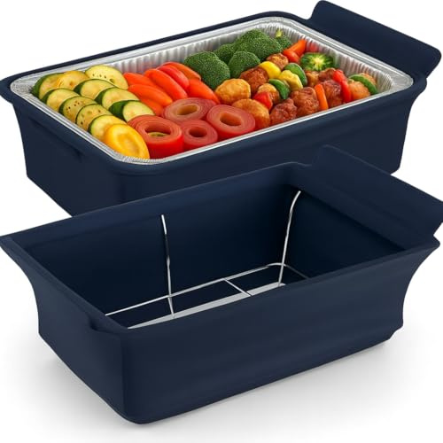 2 Pack - Chafer Wind Guard by Merchlio | Handle-Covered Chafing Dish Wind Cover | Fitted, Washable & Reusable Chafer Cover| Elegant Catering Decoration for Outdoor & Indoor Use (Navy Blue)