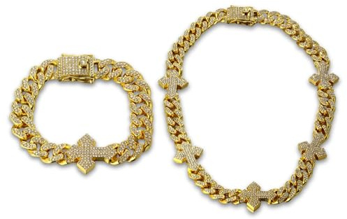 Halukakah Diamant Goldkette für Herren mit Kreuz,18k Echtgold Plattiert Vollständig Iced Out 12MM Miami Cuban Link Kette Halskette & Armband,Lab Diamant Krappenfassung,Geschenk für Ehemann,Freund,Sohn