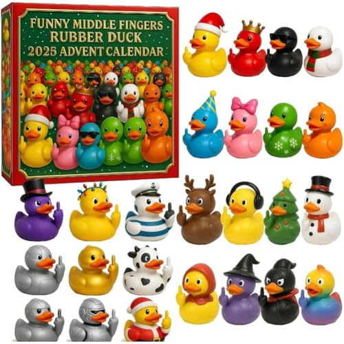 Mittelfinger Rubber Ente Adventskalender 2025: 24 Tage Middle Finger Rubber Duck Countdown Kalender, Weihnachts originelles Scherzgeschenk, Urlaubsüberraschung für Freunde und Kollegen