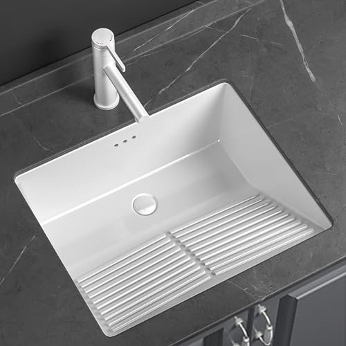 Fregadero cuadrado de cerámica con tabla de lavado, lavabo bajo encimera con desbordamiento, tamaño: 55,5 x 46 cm, accesorio de baño moderno