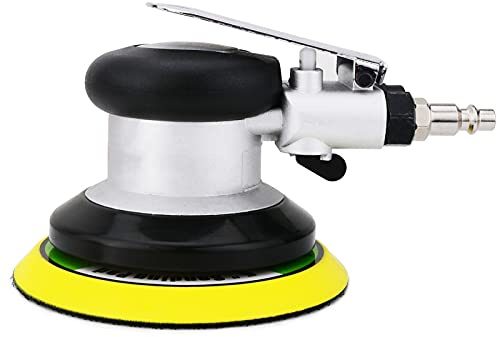 Professional Air Random Orbital Sander, 5-Inch Pneumatic Dual Action Palm Sander/Polisher, 10,000 RPM Variable Speed with Hook & Loop Pad for Auto Body, Woodworking & Metal (Silver, 125mm)