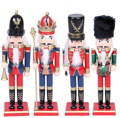 FACAIIO Juego de cascanueces de madera de 30,5 cm, decoración navideña en rojo, azul marino, verde y dorado