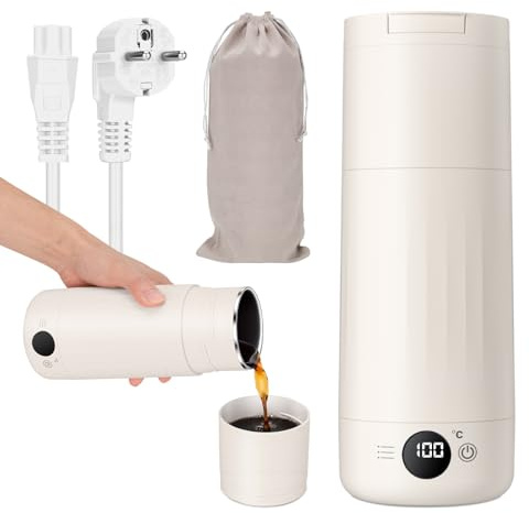 PAHTTO Elektrischer Reisewasserkocher 600ml, Tragbarer Wasserkocher Edelstahl, Schnellkochen und Temperatureinstellung, Kleine Thermoskanne für Zubereitung von Kaffee, Tee, Camping, Büro und Hotels