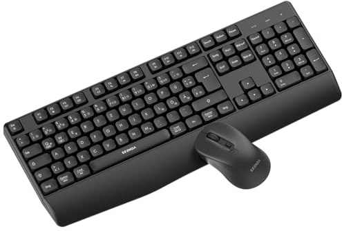 Teclado Inalámbrico con Ratón Conjunto Ergonómico - Bluetooth 5.0 y 2.4GHz USB para 2 Dispositivos - Diseño QWERTZ Alemán para Windows PC, MacBook, iMac & Portátiles - Negro