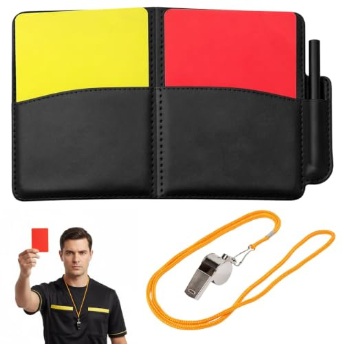 Ebksqs Schiedsrichter Set Mit Rote Gelbe Karten, Metall-Trillerpfeife, Hülle & Umhängeband Für Fußball