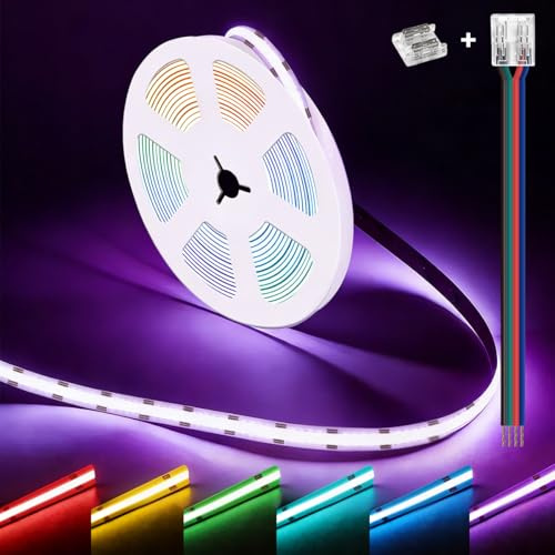 illuburg 24V Striscia LED COB RGB 5m 576LED/m CRI90+ Dimmerabile Autoadesiva Multicolore Decorazione Banda Barra Strip Luminosa