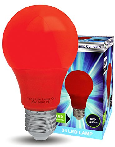 Bright 5w LED Coloured GLS Light Bulb Red E27 Edison Screw Fitting