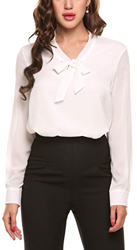 ACEVOG Damen Langarmshirt Classics Lässig T-Shirt Basic Schluppenbluses Bluse Einfarbig M L, Weiß