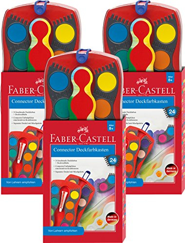 Faber-Castell Lot de 3 boîtes de peinture Connect avec 24 couleurs, avec blanc opaque
