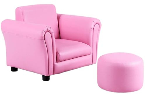 Costzon Kids Couch with Footstool, Children's Sofa with ASTM & CPSIA w/PU Leather Surface, Mini Armrest Chair Lounge, Soft Kids Sofa for Preschool Bedroom Kids Room Toddlers Boys Girls Birthday (Pink)