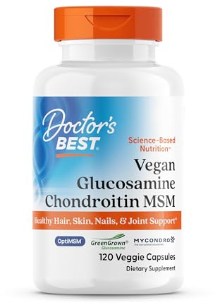 Doctor's Best Vegan Glucosamine Chondroitin MSM - Joint Health Support Supplement for Women & Men, Nutritional Support for Joint Strength, Hair, Skin, & Nails, Gluten Free, Non GMO - 120 Veg Capsules