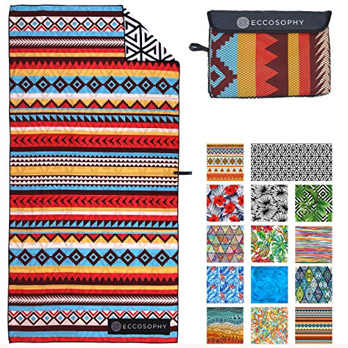 ECCOSOPHY Microfiber Beach Towel -Sand Free Towels are Quick Dry, Light Weight, Super Absorbent-Perfect Pool, Travel, Cruise, Camping Essentials - Oversized Extra Large for Adults (Cancun)