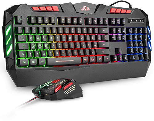 Rii Gaming RK900+ (Layout Italiano) - Set Tastiera con Anti-Ghosting e Mouse con Sensibilità Regolabile Fino a 2400 DPI (con retroilluminazione LED Arcobaleno)