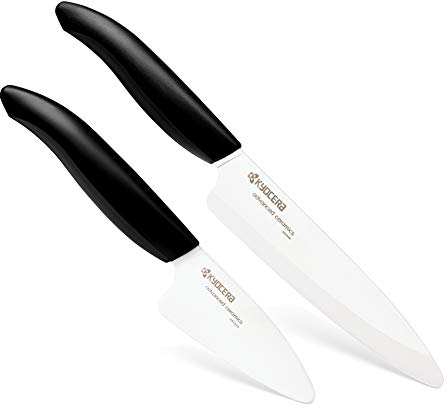 Kyocera FK-130076WH-BK Revolution - Set di coltelli da cucina in ceramica, 12,7 cm e 7,6 cm, colore: Nero/Bianco