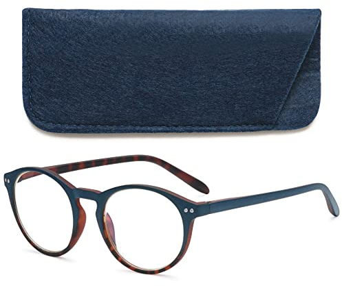 VEVESMUNDO Anti Blaulicht Lesebrillen Computer Damen Herren Federscharnier Klar Groß Runde Retro Vintage Vollrandbrille Lesehilfe Sehhilfe Blaulichtfilter Brille (Blau, 2.0)