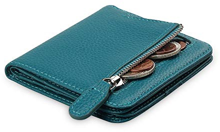 FT FUNTOR Small Wallet for Woman with Card Ladies Bifold Zipper Pocket RFID Blocking Leather Wallet Purse (Teal Blue)