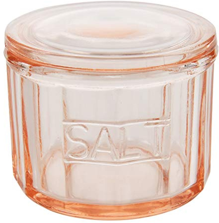 HOME-X Depression Style Pink Glass Salt Cellar with Lid, Retro Kitchen Decor, Wedding Gift - 3 1/2 H x 4 D