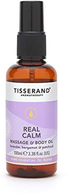 Tisserand Aromatherapy - Real Calm Massage & Body Oil - 100% Pure Essential Oil - Lavender, Bergamot, and Patchouli - Calming Aromatherapy - 100ml