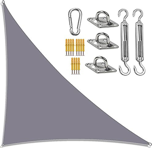 DDLL Garden Sail Canopy, Triangle Sun Sail Shade with Fixing Kit, 3 Ropes, Waterproof, UV Block, Right Angle Garden Shade Sails Sunshade Awnings for Outdoor Patios,grey,5m x 5m x 7m