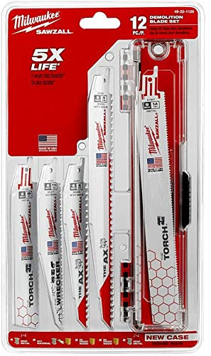 Milwaukee 12 Piece Multi Material (Wood, Plastic, Metal) Bi-Metal SAWZALL Ultimate Demolition Reciprocating Saw Blade Set