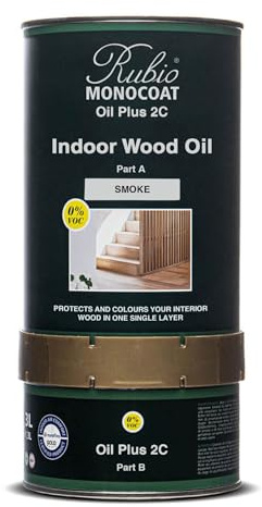 Rubio Monocoat Oil Plus 2C Smoke 1.3L, Interior Hardwax Wood Oil | One-coat hardwax oil that colours and protects interior wood, tough enough for floors. 0% VOC and safe for food contact.