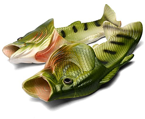 Zeeton Fisch Hausschuhe Lustige Schuhe Slippers Unisex Anti-Rutsch Strand Besondere Sandalen Dusche Kinder Jungen Mädchen Damen Herren Grün 44/45 (43/44 EU)