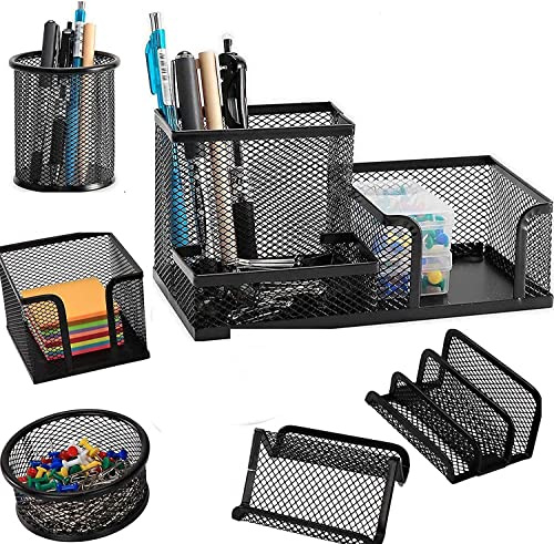 Onmancy 6 StüCk/Set Metall Schreibtisch Organisation Stift Halter Organizer BüRo Stift Halter Multifunktion Speicher Schwarz Metall Gitter