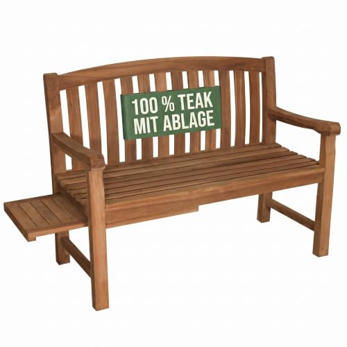 MR. DEKO Gartenbank mit Ablagetisch Lancaster Balkonbank 120x57x94cm Bench | Sitzbank wetterfest Teak Holz