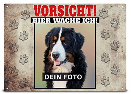 Wetterfestes Vorsicht Hund Schild mit Foto - Vorsicht! Hier wache ich - Hundeschild selbst gestalten mit Bild, Geschenk für Hundebesitzer | Mattes Metallschild, 21x15 cm
