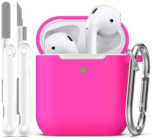 R-fun Kompatibel mit AirPods 2. Generation 2019 Case, 1. Gen 2016 Hülle Case Cover mit Reinigungsset und Schlüsselanhänger, weicher Silikonschutz für Apple AirPods Hülle, Rosenrosa