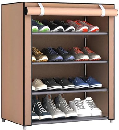 Zapatero, Gabinete Organizador de Almacenamiento de Zapatos con Cubierta de Tela a Prueba de Polvo, Zapatero Grande Organizador de Almacenamiento de Zapatos Gabinete(Café de 5 niveles y 4 rejillas)