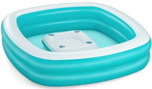 Bestway H2OGO! Sippin' Summer Inflatable Family Pool (7'2 x 7'2 x 19) | Blow Up Swimming Pool for Kids and Adults | Features Removable Center Console with Cup Holders