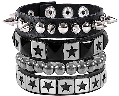MILAKOO Kunstlederarmband für Herren schwarzer Kreuze Nieten Armbänder Männer punk rock Armband set