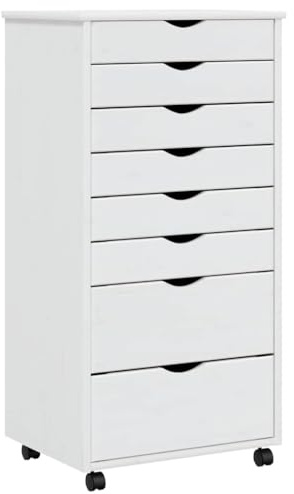 vidaXL Rollschrank mit Schubladen MOSS Weiß Massivholz Kiefer