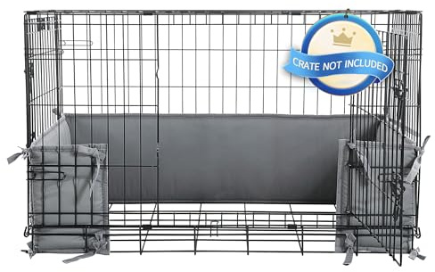 HOMBYS Hundekäfig-Stoßstange mit Bändern (nur Stoßstange, ohne Kiste), weiches Zubehör für Hundehütten, Trainingspads für eine sichere und Bequeme Kisten-Passform, Vordertürkästen (Dunkelgrau, 91,4 x